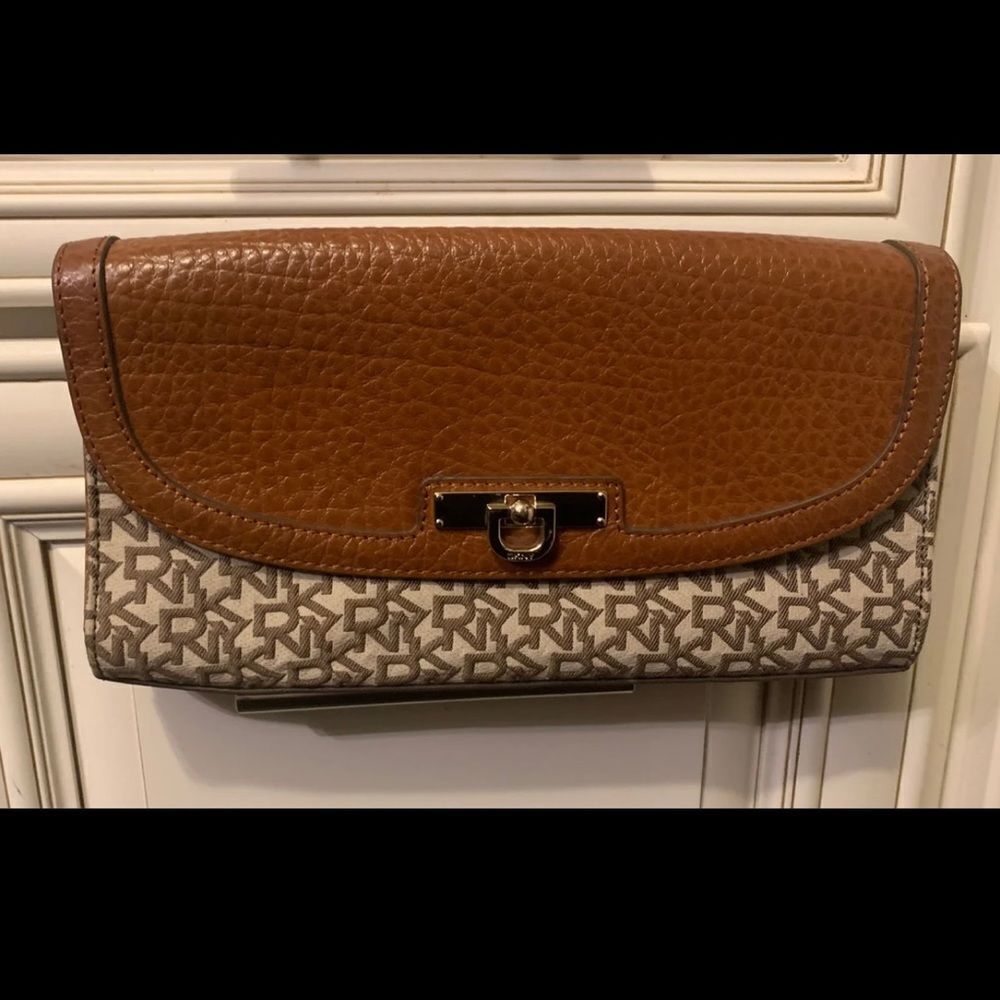DKNY logo Brown Clutch/Evening Bag. No detachable strap.